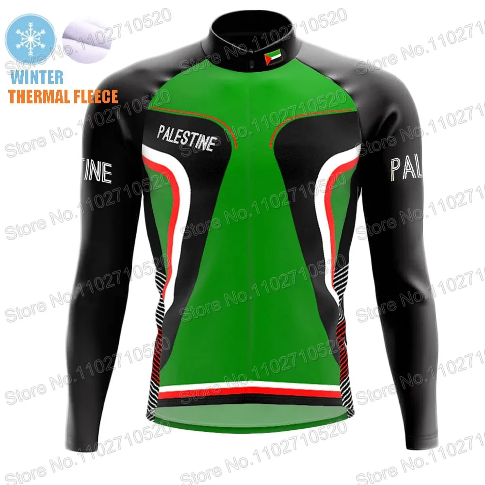 Palestine National Cycling Jersey 2023 Set Long Sleeve Vintage Winter Cycling Vintage Clothing Road Race Bike Jacket Suit MTB