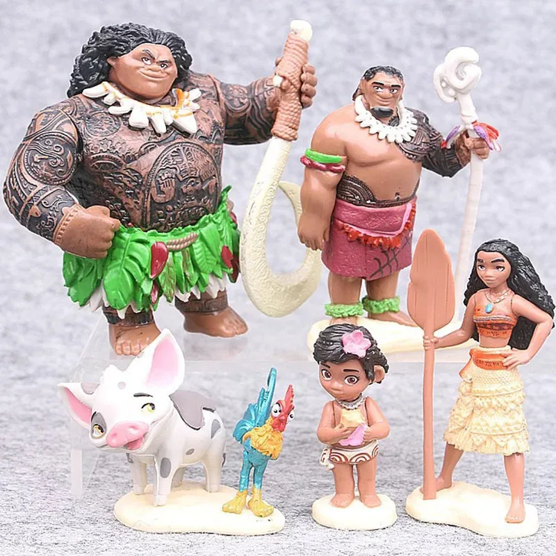 6pcs Hot Disney Movie Moana Anime Action Figure Toys Cute Maui Tala Tui Tamatoa Heihei Rooster Pig Hawk Collectible Model Decor