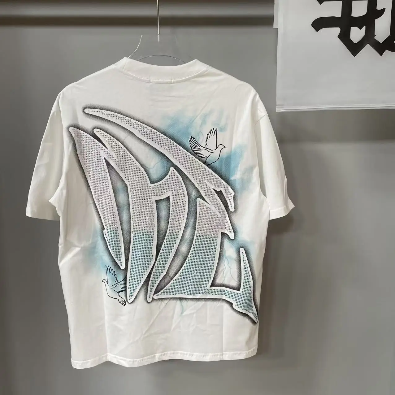 Winged Angel Rhinestone Short Sleeve Mens Tshirts Streetwear Cotton Loose Round Neck Summer Tees Oversized Unisex Tshirt image 4