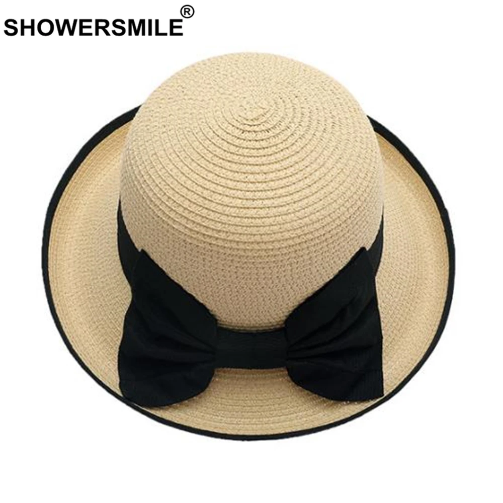 SHOWERSMILE Mùa Hè Mũ Lưỡi Trai Phong Cách Anh Quốc Nữ Hat Nơ Trắng Đen Hồng Hải Quân Màu Be Nữ Fedora