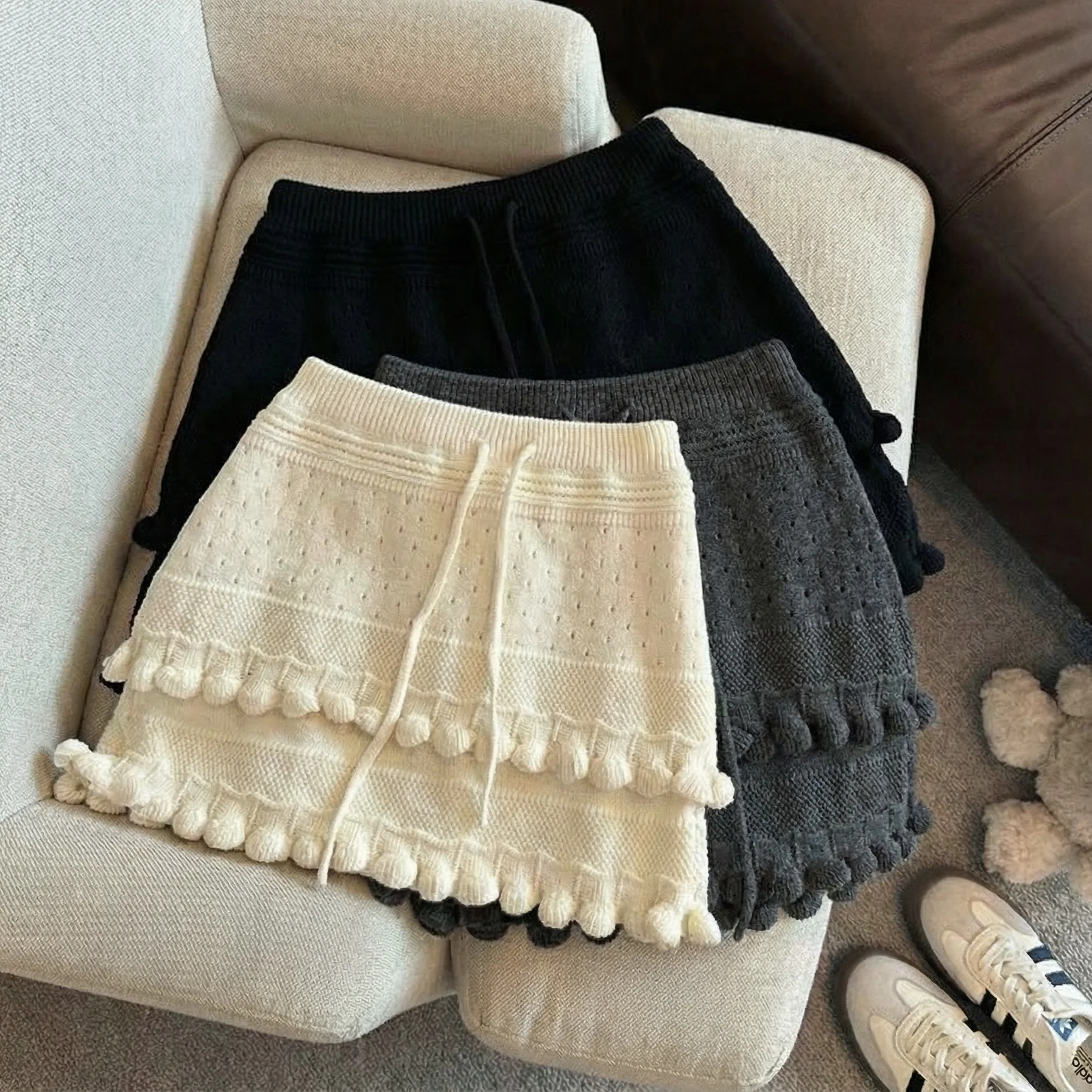 Women's White A-line Mini Skirt Vintage High Waist Knit Skirt Harajuku Korean Style Y2k Skirts 2000s Clothes Spring Summer 2026