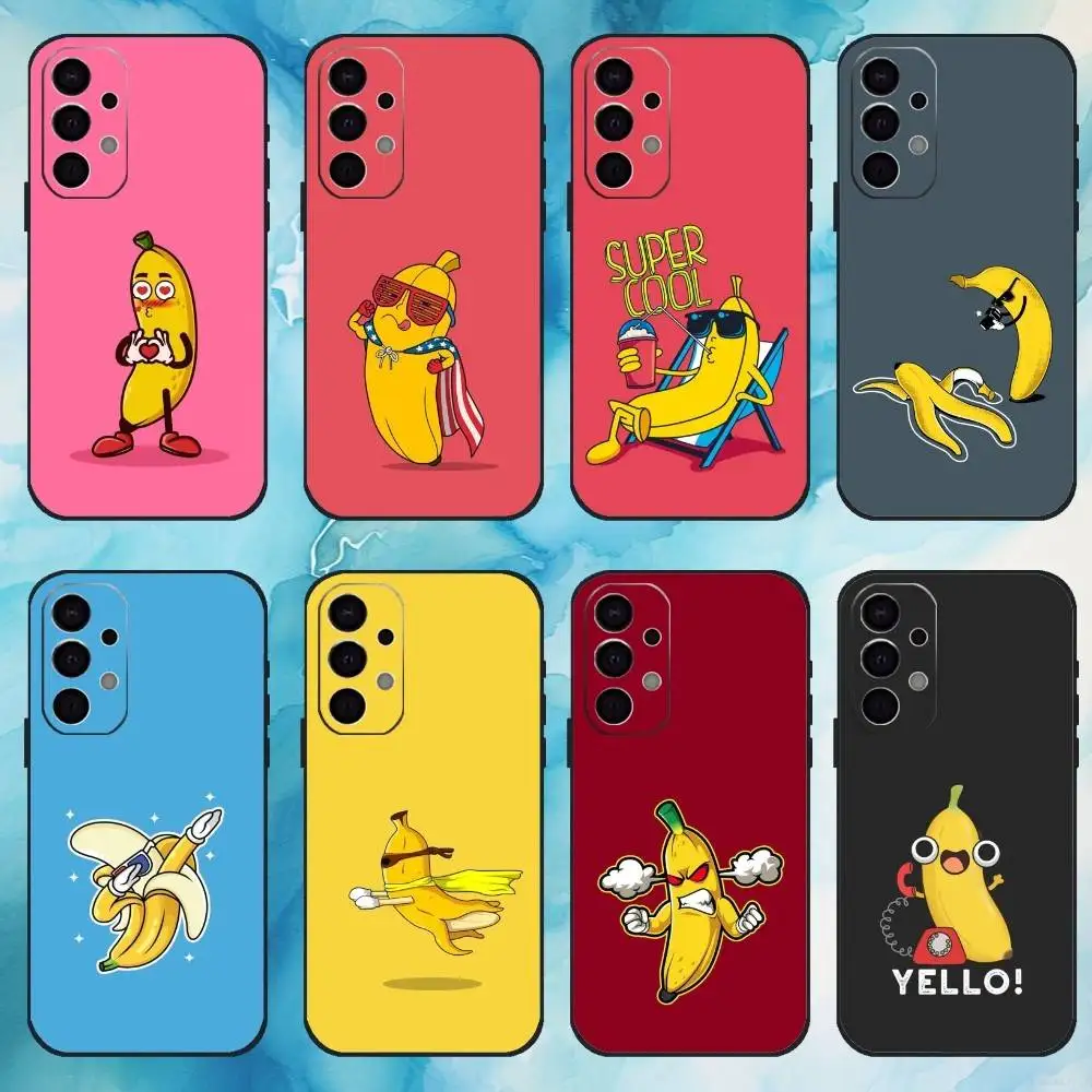

F-Fruit Fun B-Banana Phone Case For Samsung Galaxy A73,A72,A71,A70,A53,A52,A51,Soft Silicone Black Cover