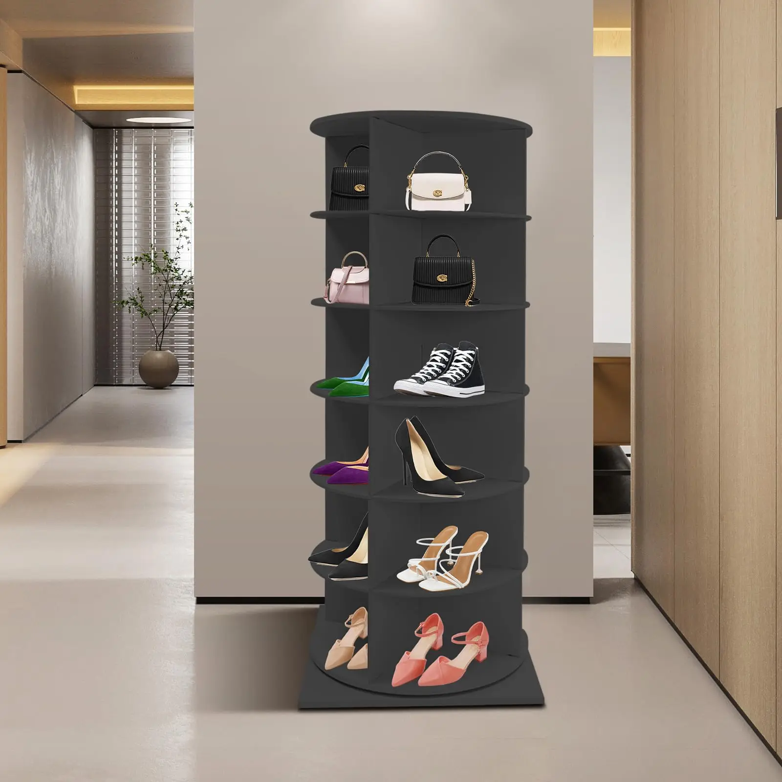 Вращающаяся полка для обуви Eapmic Tower, 7-уровневый отдельно стоящий вращающийся органайзер для обуви на 360° °     Вращающаяся полка для обуви, многофункциональная Space-Sav
