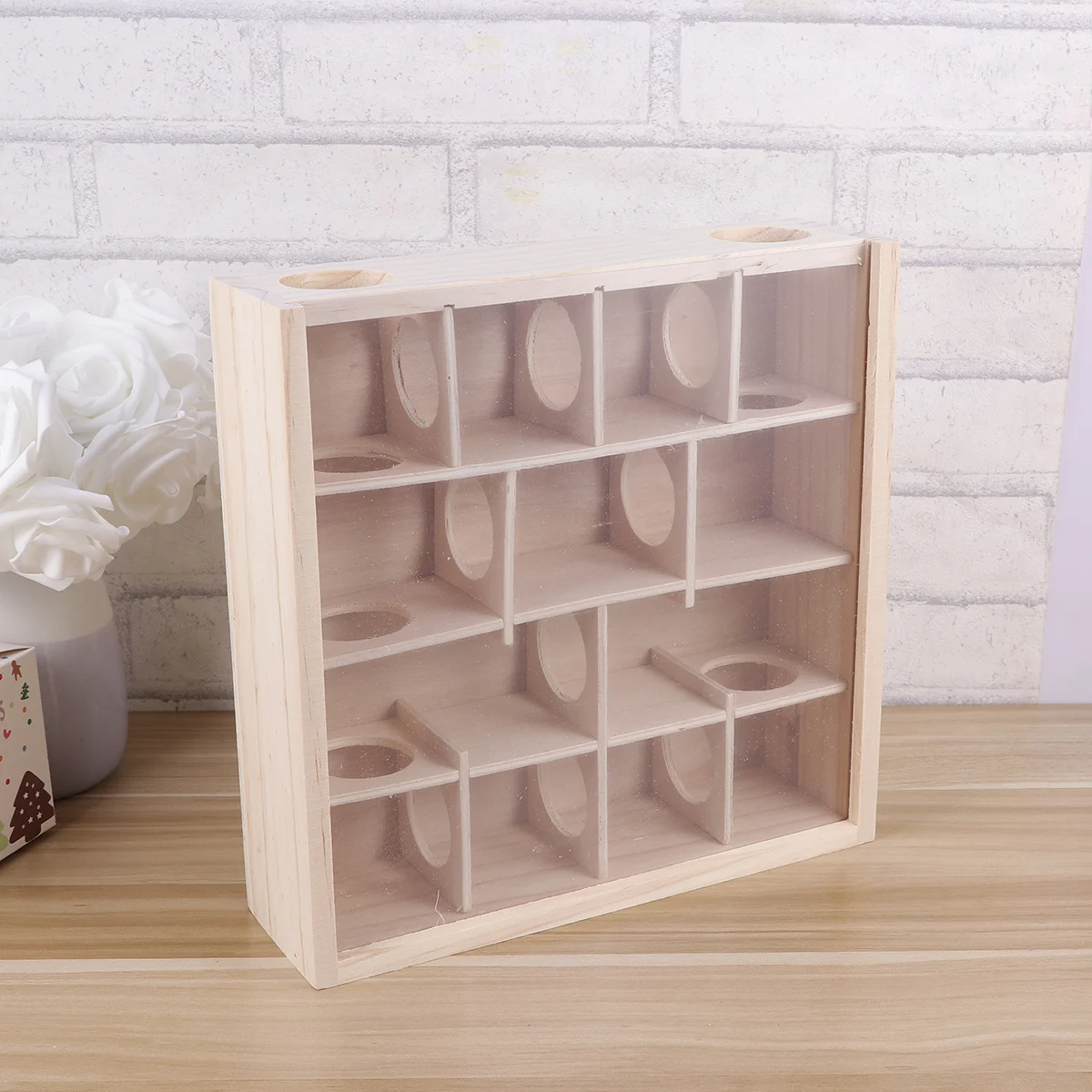 

Hamster Wooden Maze Tunnel with Clear Glass Top Small Pet Activity Center Fun for Mice Rats Interactive Playhouse