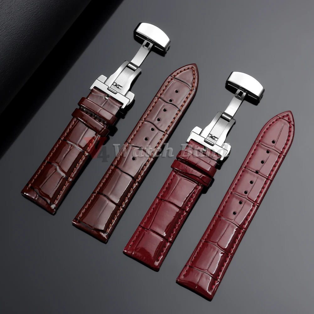 12/14/16/18/19/20/21/22mm Glossy Leather Watchband for Seiko Cowhide Wrist Strap for Omega Watch Band Butterfly Buckle Bracelets view 2