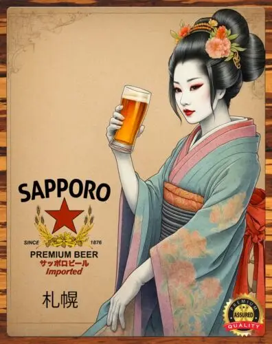 Japan - Geisha - Sapporo Beer - Very Rare - Metal Sign