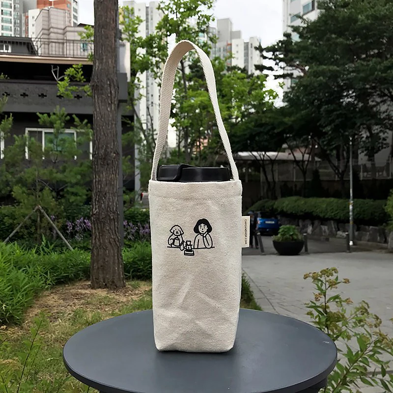 Portable Tote Bag Water Cup Bottle Holder Coffee Milk Tea Canvas Bag Eco Mini Storage Small Handbag Red Wine Bag