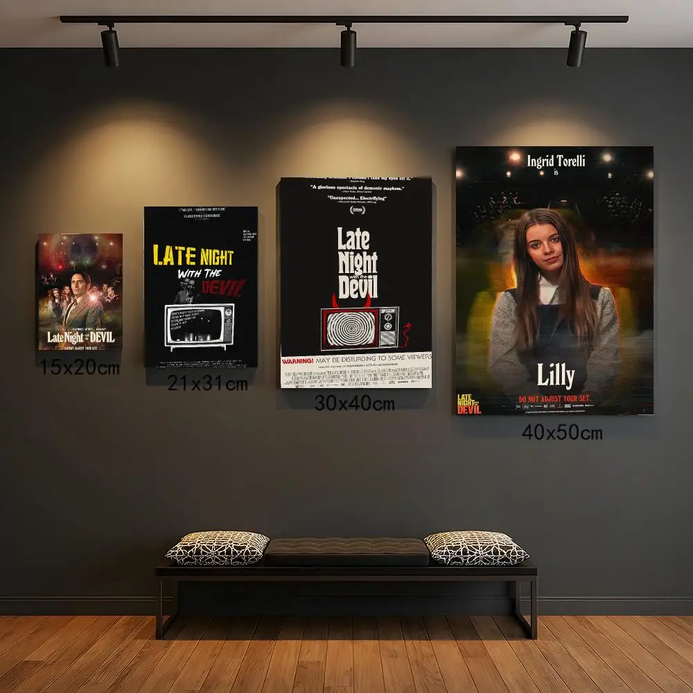classic movie L-Late Night with the Devil-L Poster Self Adhesive Wall Decor for Modern Home Cafe Office and Bar