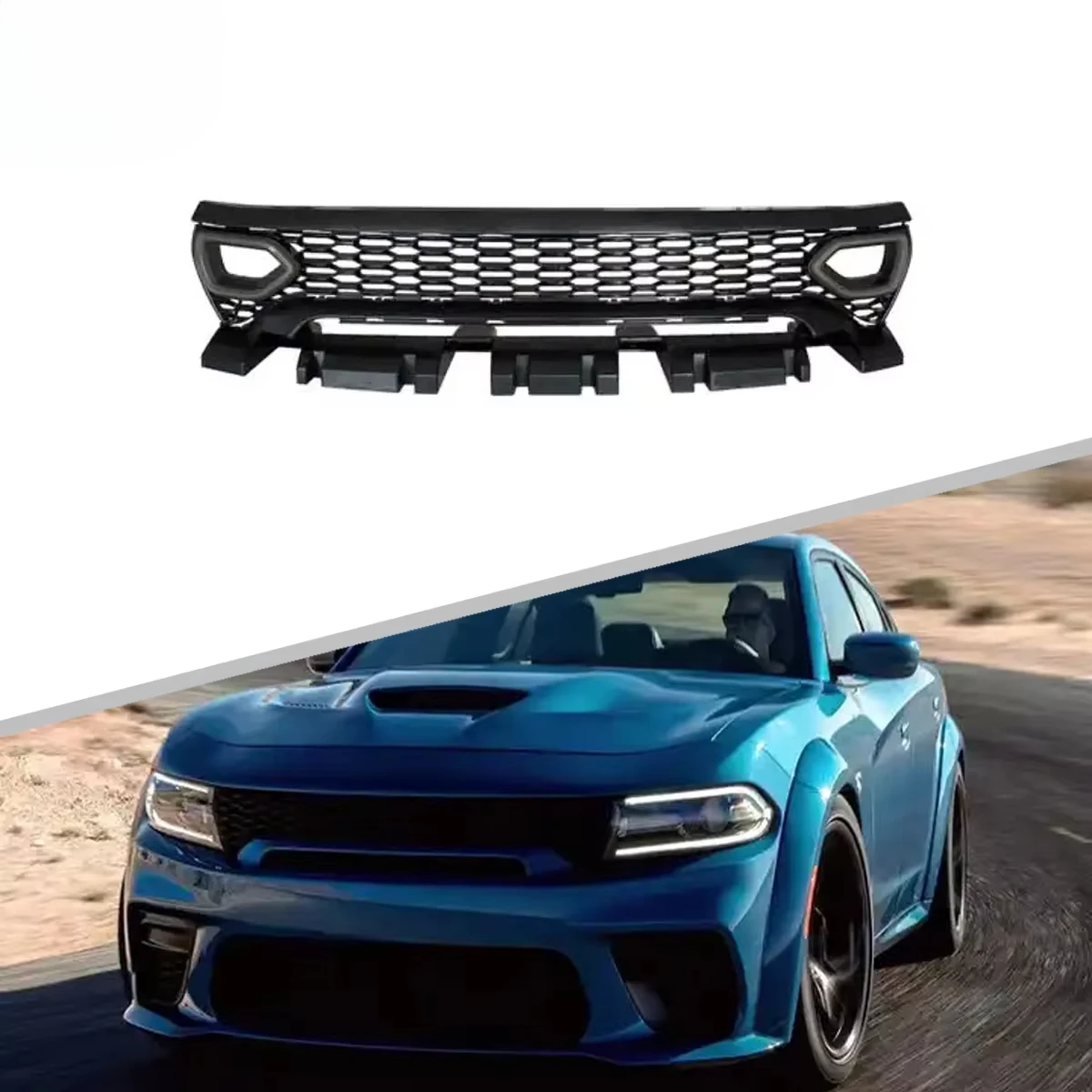 For Charger WIdebody Bumper 2015+ WB Style Front Lip Grille With LED Light Parts 6