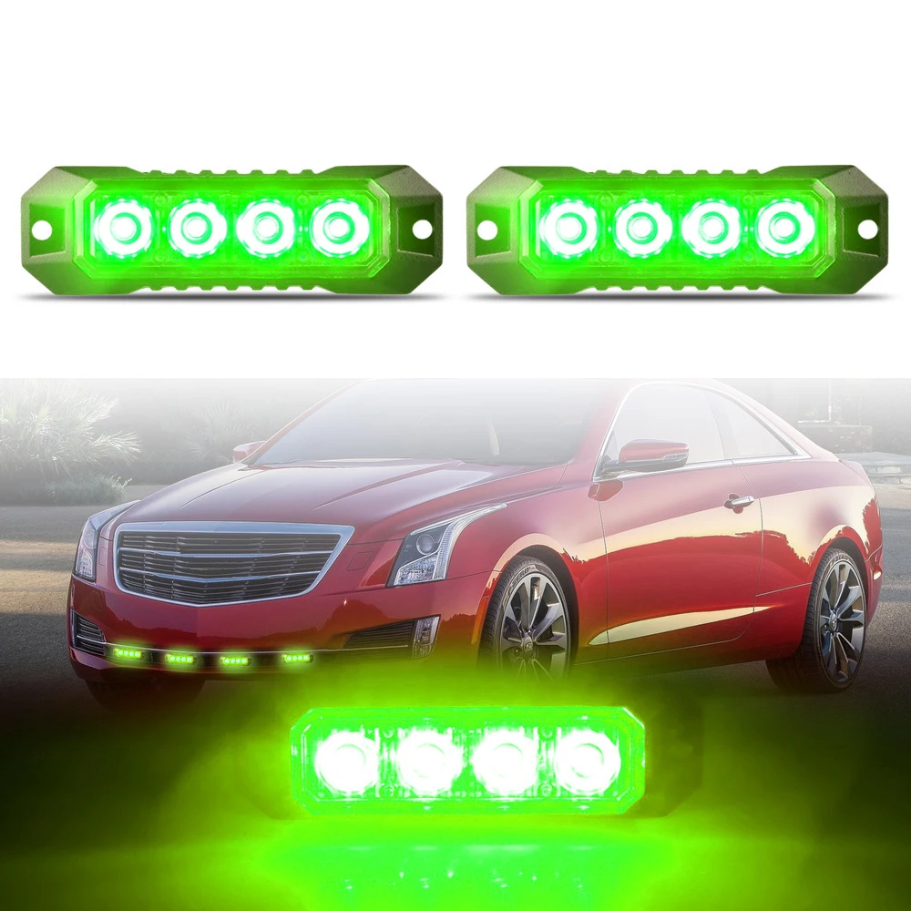 

2PCS 4LED Car Green Emergency Strobe Grille Light with Strobe Warning Function Have Multiple Modes for Cars/Trucks/Trailers/Vans