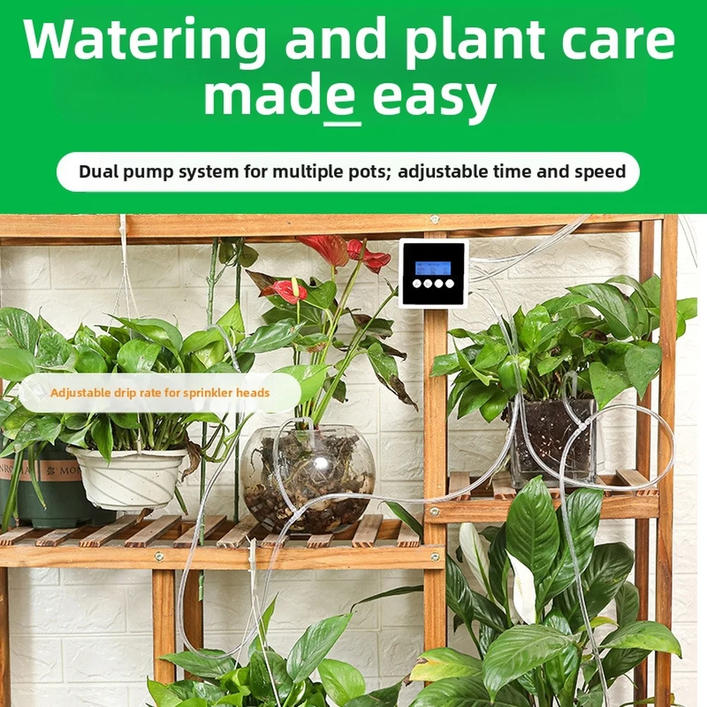 Smart Timer Dual Pump Watering Device for Indoor Gardens Balconies with Large LED Display and Easy Installation