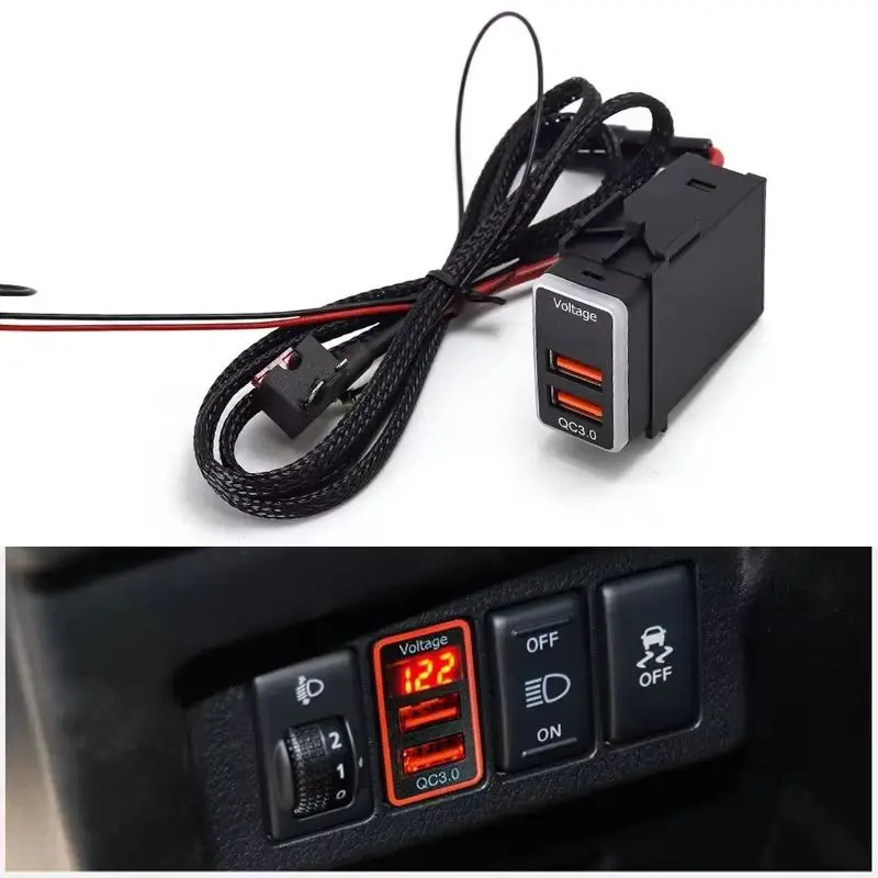 

For Nissan Car Dual USB Quick Tablet Charger QC3.0 Adapter 12V Phone Fast Charge Ports Adapter LED Voltmeter Digital Display