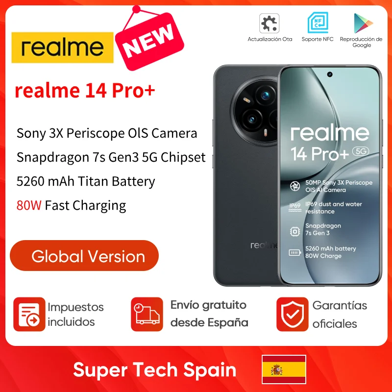 Global Version realme 14 Pro Plus 5G Smartphone Sony 3X Periscope OIS Camra Snapdragon7s Gen 3 80W SUPERVOOC Charge IP69