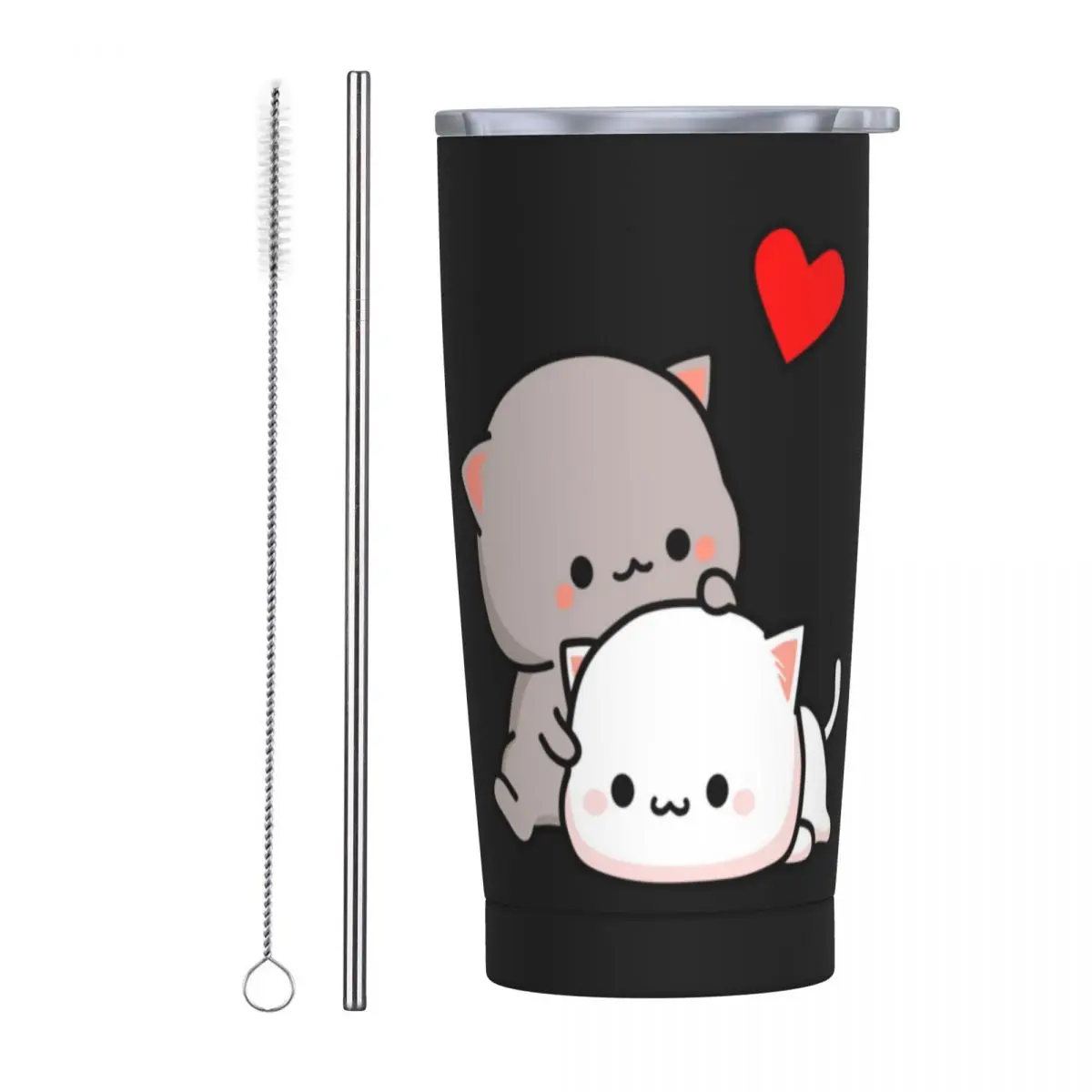 Peach Cat And Goma Love Stainless Steel Tumbler Kawaii Car Mugs Large Thermal Cups Keep Heat Cold Drink Milk Tea Water Bottle