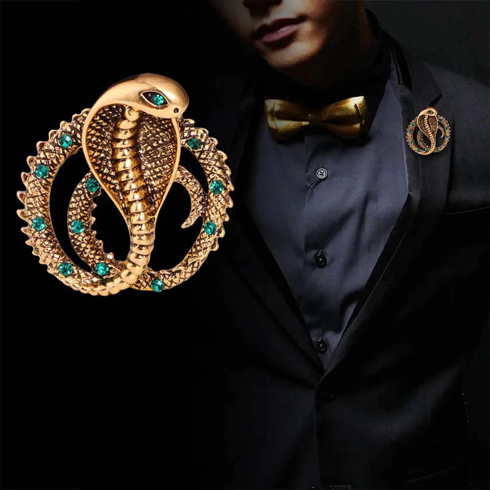 New Original Personality Retro British Metal Pins Snake Brooch Jewelry Luxury Lapel Pin Badge Brooches for Men Accessories