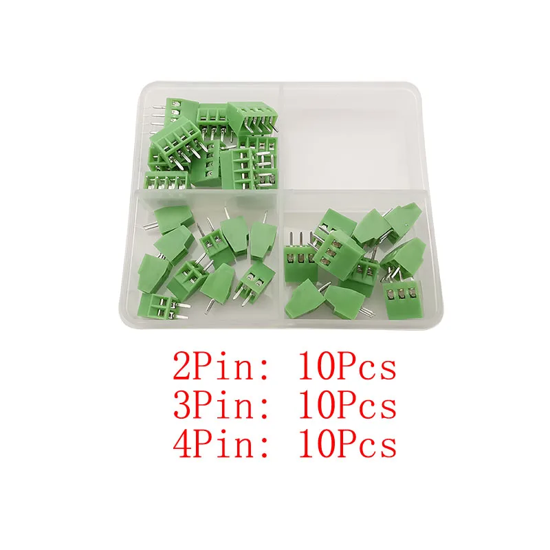 30Pcs/Box Pitch 2.54mm PCB Screw Terminal Blocks Connector Straight 2P 3P 4 Pin Mini PCB Terminal Block Connectors Kit