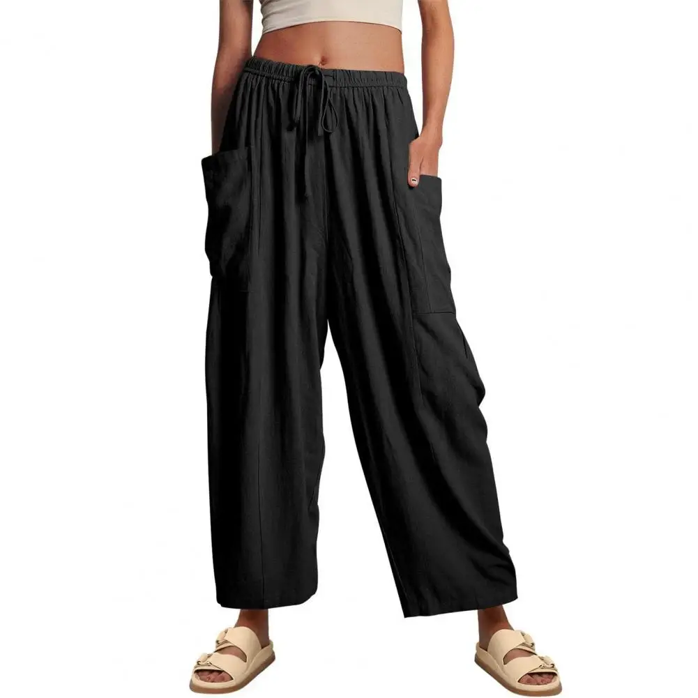 

Wide Leg Pants Stylish Women's Wide Leg Trousers with Elastic Waist Pockets High Waist Ankle Length Straight for Fashionable