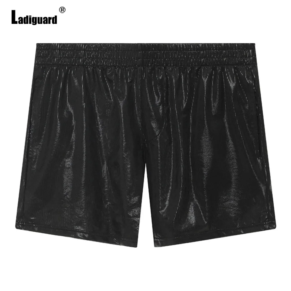 Ladiguard Sexy Men Stand Pocket Shorts 2024 European Style Casual Beach Short Pants Solid Gold Black Soft Elastic Waist Shorts