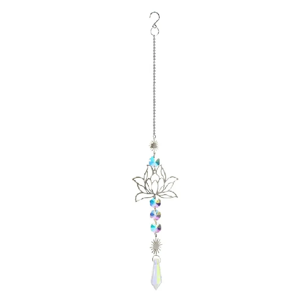 Crystal Lotus Hanging Wind Chimes Sun Catcher Stained Glass Suncatcher Room Pendant Decor Aesthetic Landscape Balcony Yard