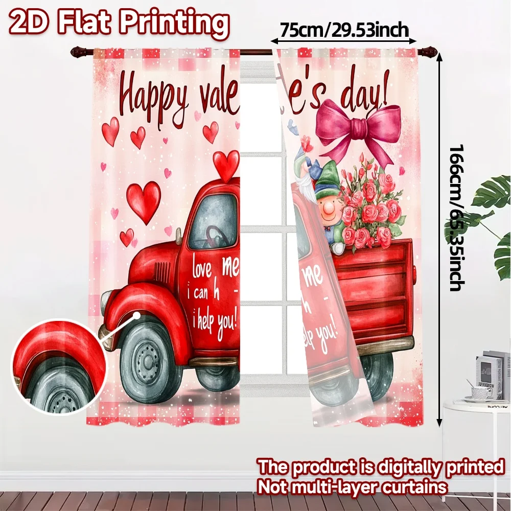 2pcs,Curtains Cute Gnomes Valentine Truck (2) Contemporary Chic Curtains 100% Polyester Curtains Outdoor Decorations Use for