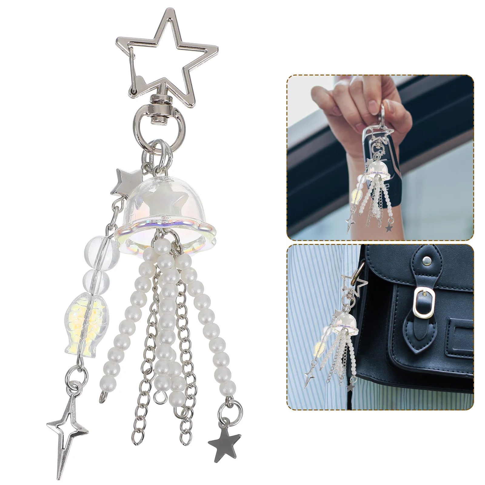 Jellyfish Star Keychain Purse Charm Cute Pendant Keychain Decorative Pendant  Keychain for Girl bag charm