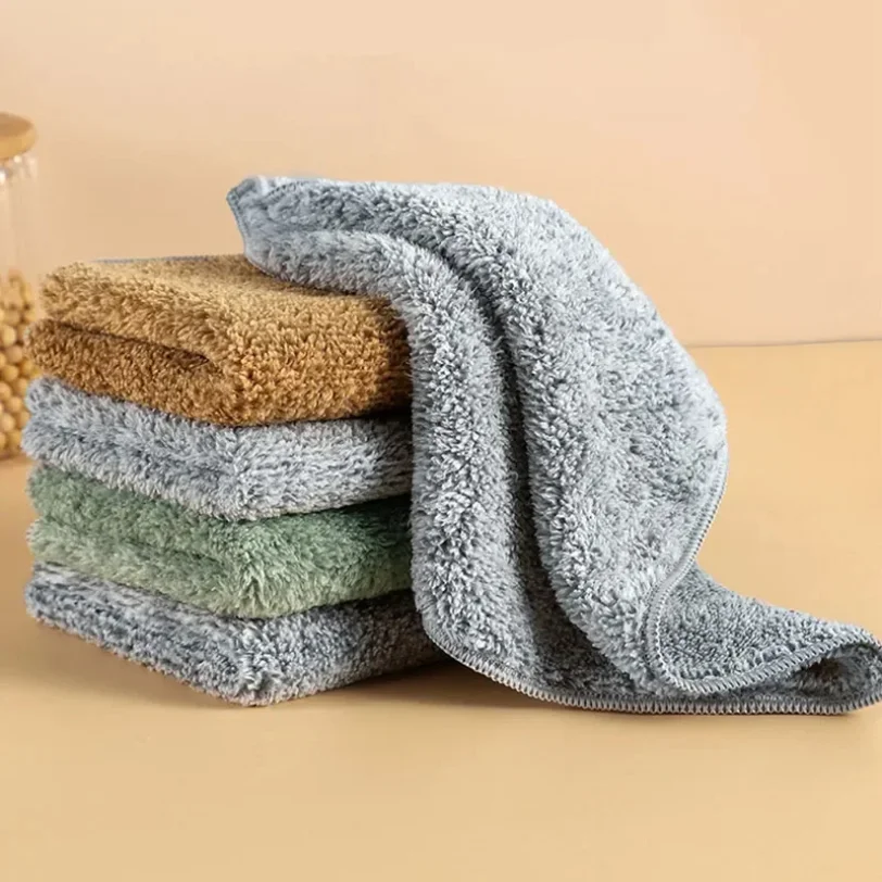 

1/5pcs Bamboo Charcoal Fiber Water Absorption Cleaning Cloth Rags Non-Stick Oil Washing Kitchen Towel Household Cleaning Tools