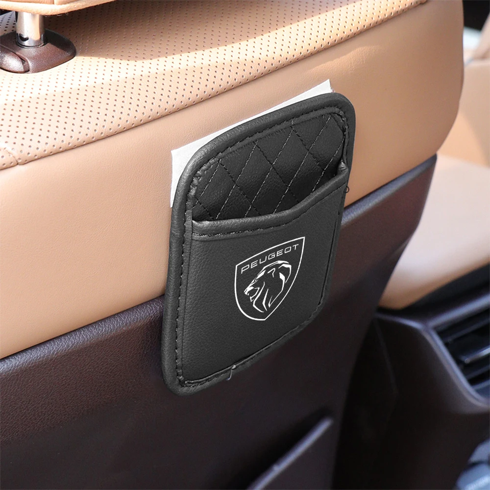 PU Retro Storage Bag Car Emblem Door Seat Back Organizer Accessories For Peugeot 208 2012~2018 308 2019~2021 2008 508 607 301