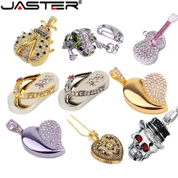 JASTER Creative Crystal USB Flash Drives 64GB Metal Skull Pen Drive 32GB Frog Keychain Memory Stick 16GB Creative Holiday Gift