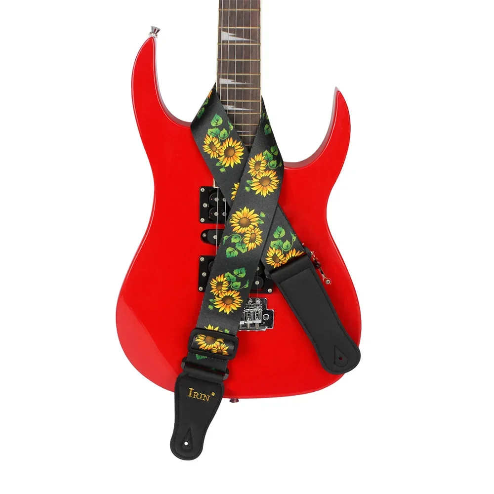 Universal Guitar Strap PU Leather Ends Adjustable Acoustic Guitar Bass Sunflower Strap Belt Guitar Bass Parts & Accessory