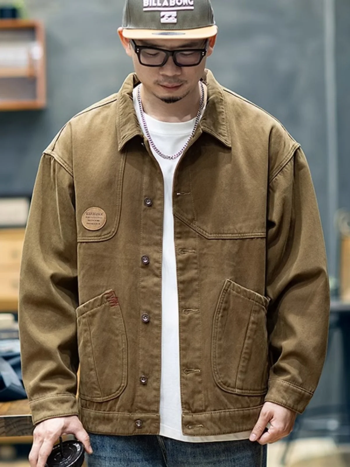 

Мужская рабочая куртка в американском стиле, свободного кроя, повседневная, больших размеров, для охоты, винтажная верхняя одежда, с длинными рукавами и откидным воротником