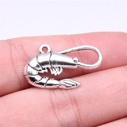 WYSIWYG 10pcs 28x15mm Shrimp Charms Antique Silver Color Pendant Charms For Jewelry Making Jewelry Accessories