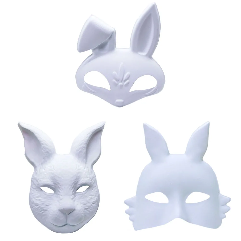 DIY Hand Painted Blank Rabbit Mask Matte White Bunny Masquerade Women Mask Halloween Party Cosplay Anime Decorative Props Gifts