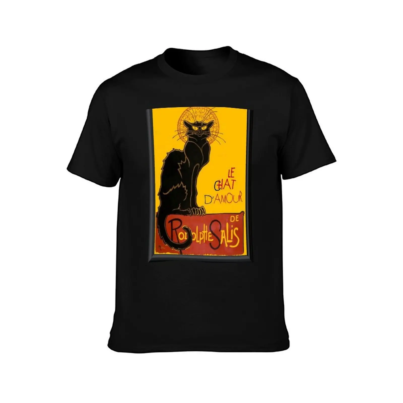 Le Chat D Amour Black Cat Framed Vector T-Shirt Daily Work Short Sleeve Top T-Shirt