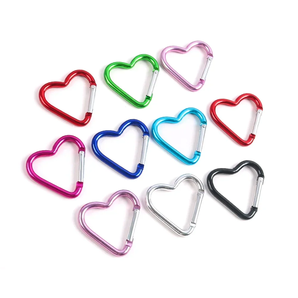 5Pcs Aluminum Heart-shaped Carabiner Key Chain Clip Keyring Hook Water Bottle Bag Hanging Buckle Jewelry Making Accessories