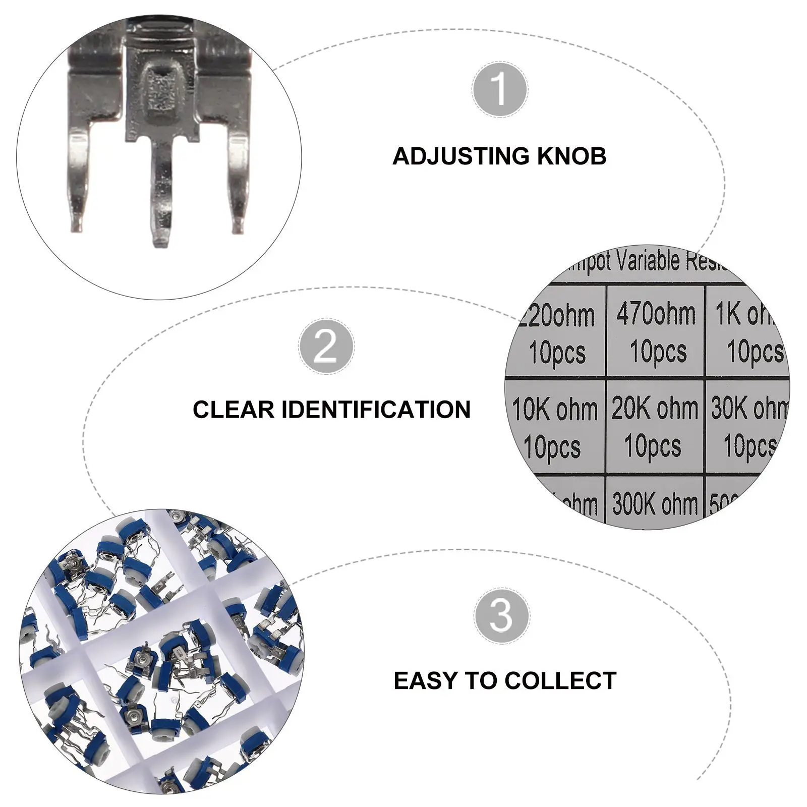

150Pcs Potentiometer Resistors Adjustable Durable Trim Potentiometers Breadboard High Precision Parts Potentiometer Resistor