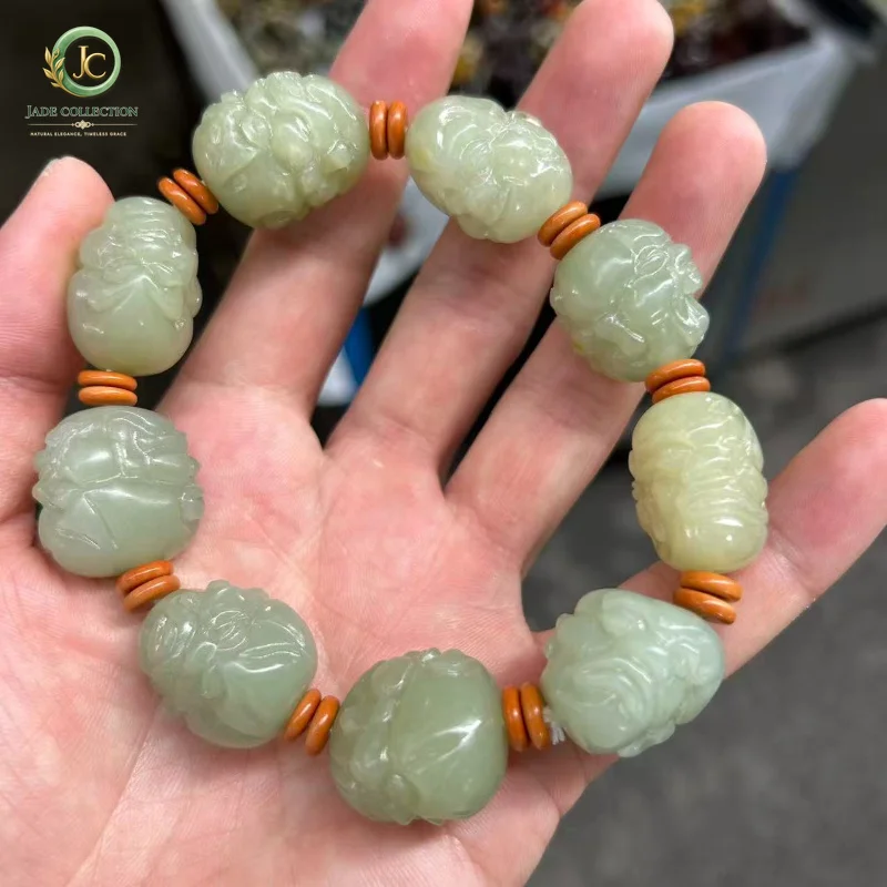Natural Hetian Jade Bracelet Premium Handcrafted Beaded Wristband Smooth Green Jewelry Daily Wear Gift Spiritual Balance