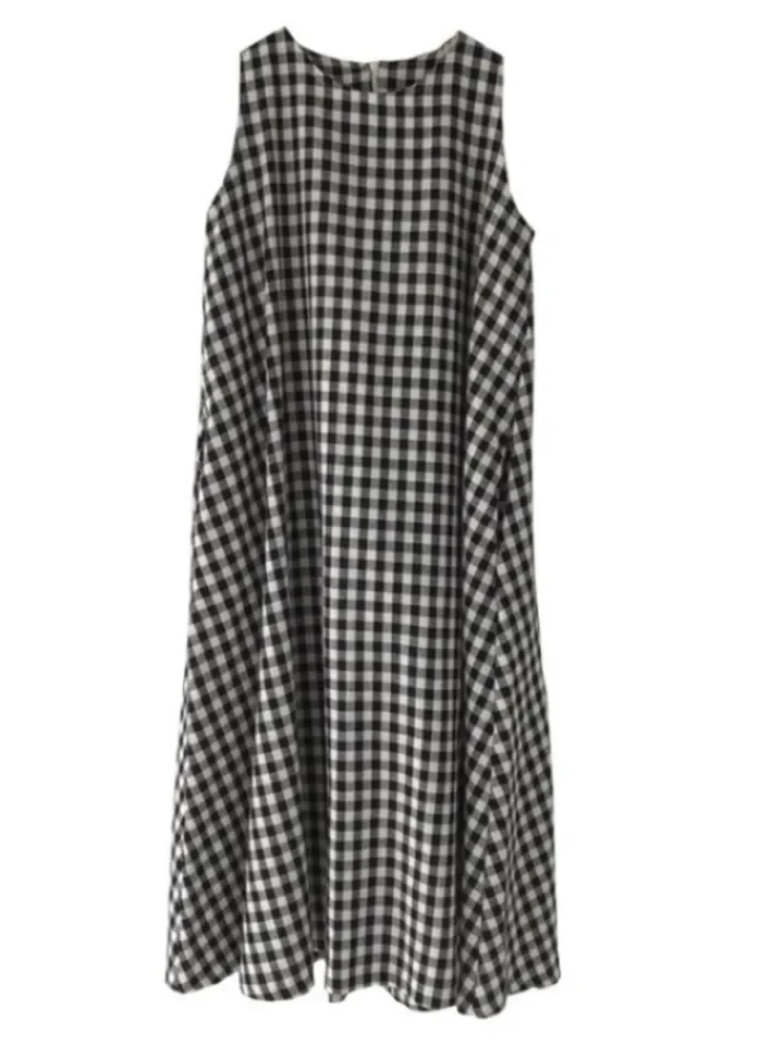 Spring Summer New Women's Fashion Plaid Printed Suspender Skirt Niche Sexy Sleeveless Suspender Long Dress