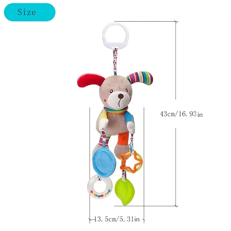 Jouet suspendu au lit de lapin de dessin animé de pâques mignon avec anneau de dentition, sonnerie et poupée miroir amusante – Parfait pour les enfants de 0 à 3 ans!