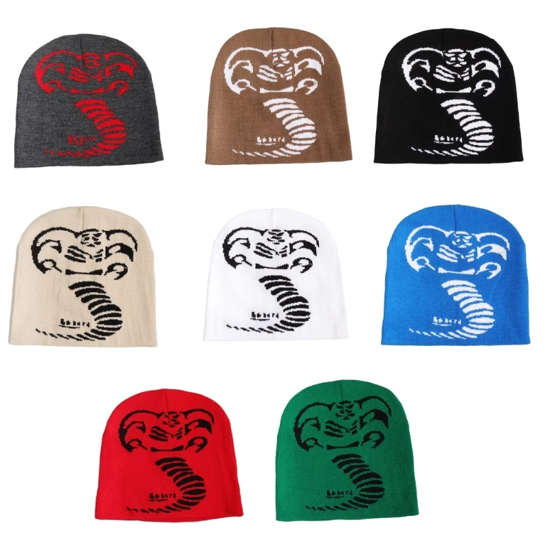 

Skull Beanie Knit Teens Girl Hiphop Soft Hat Y2K Adult Jacquard Snake Beanie