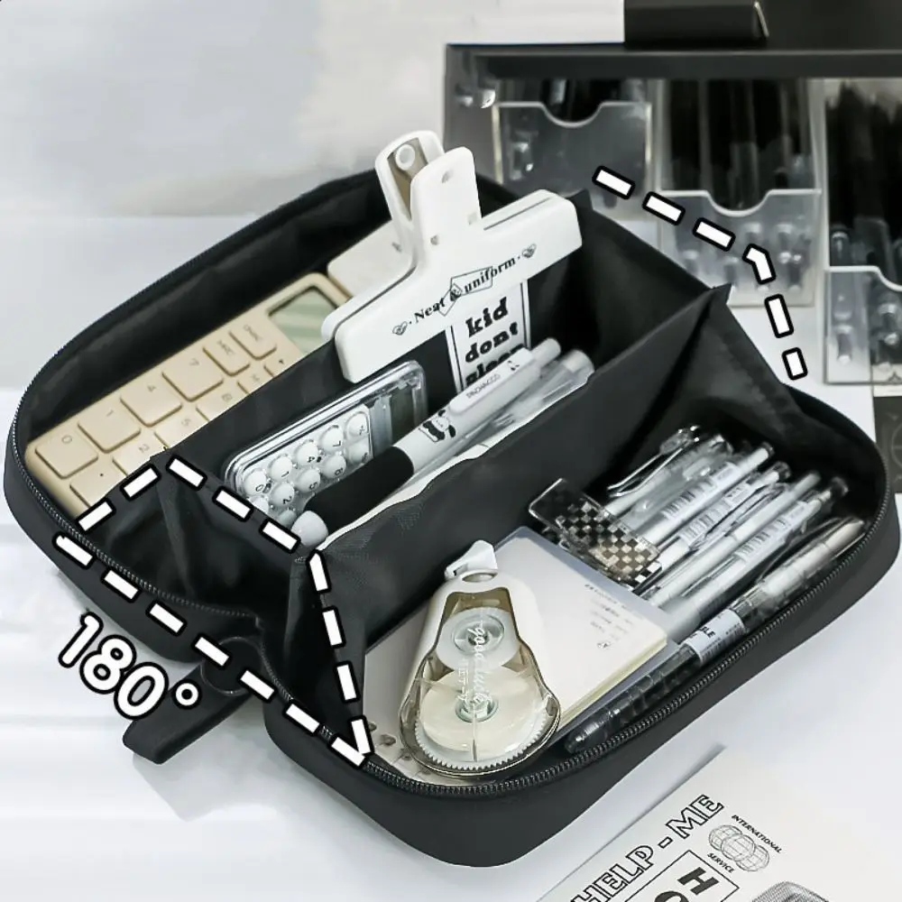 Flat Open Pencil Cases Large-capacity Marker Pouch Stationery Bag Multi-Functional Transparent Pen Pouch School Supplies