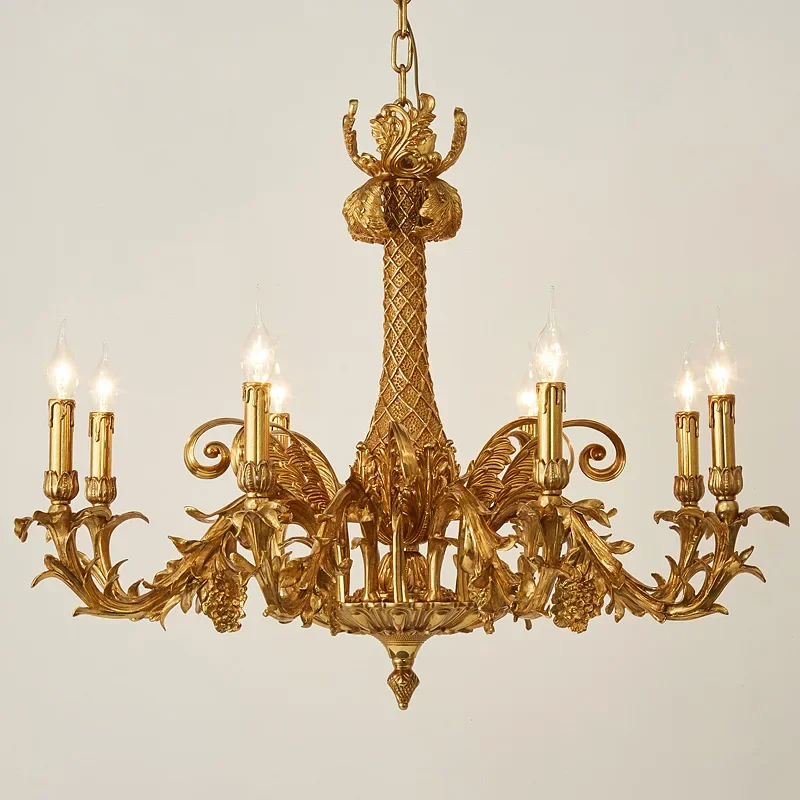 Chandelier Vintage Luxury Atmospheric Light Living Room Dining Room Candle Light Villa Hall Bedroom Full Copper Lighting