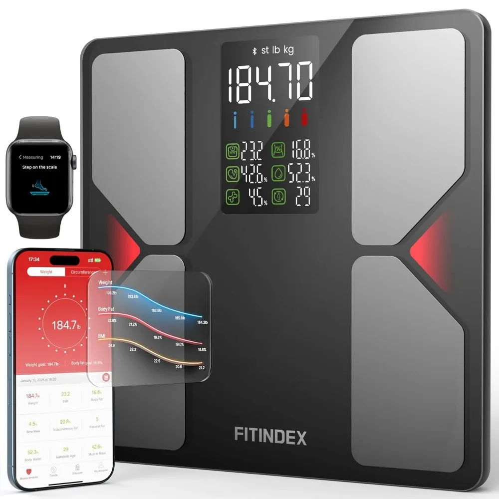 

Smart Scale with BMI, Body Fat, Muscle Mass, High Accurate Bluetooth Sync App, 500lbs Capacity