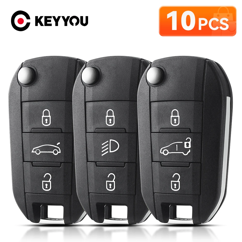 KEYYOU 10Pcs New Car Key Case For Citroen C-Elysee For Peugeot 208 301 308 508 2008 3008 5008 RCZ Expert Partner Traveller Light