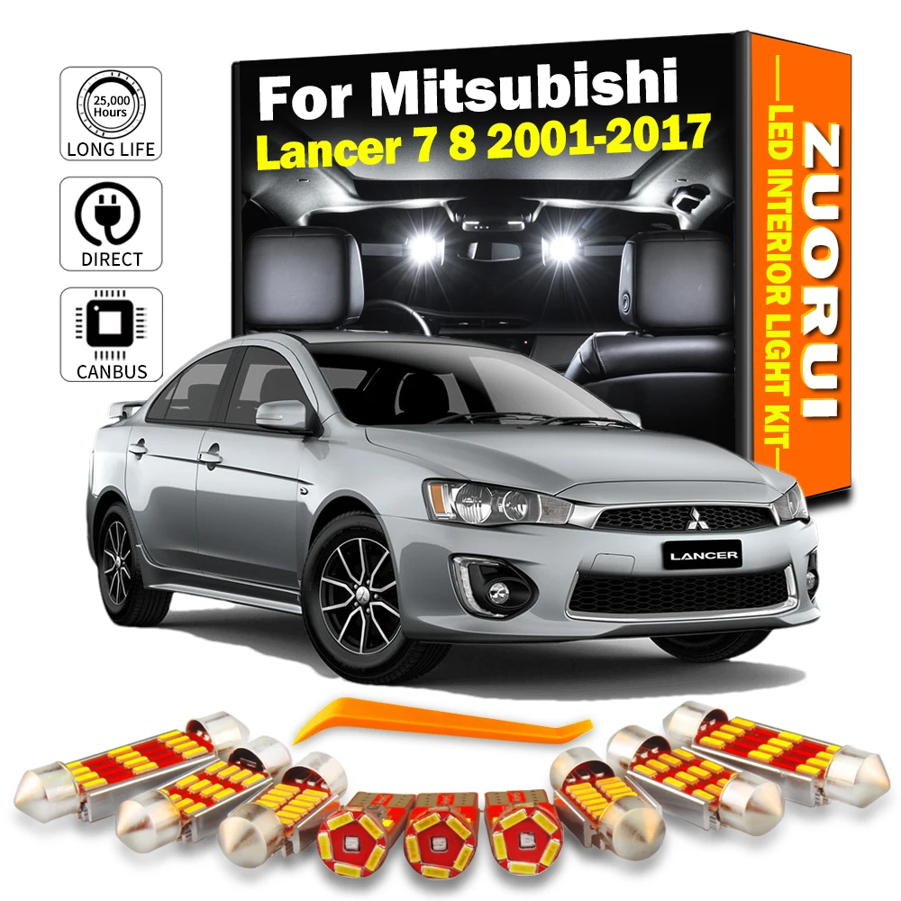 ZUORUI Canbus LED Interior Map Dome Trunk Light Kit For Mitsubishi Lancer 7 8 2001- 2014 2015 2016 2017 Car License Plate Bulbs