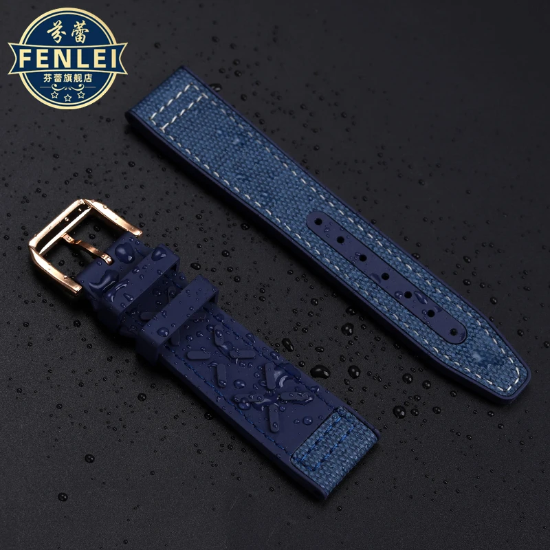 Nylon rubber watch strap For IWC Pilot Spade A Mark 18 Portuguese Blue Band FOLDING CLASP Canvas Men\'s Watch Chain 20MM Bracelet