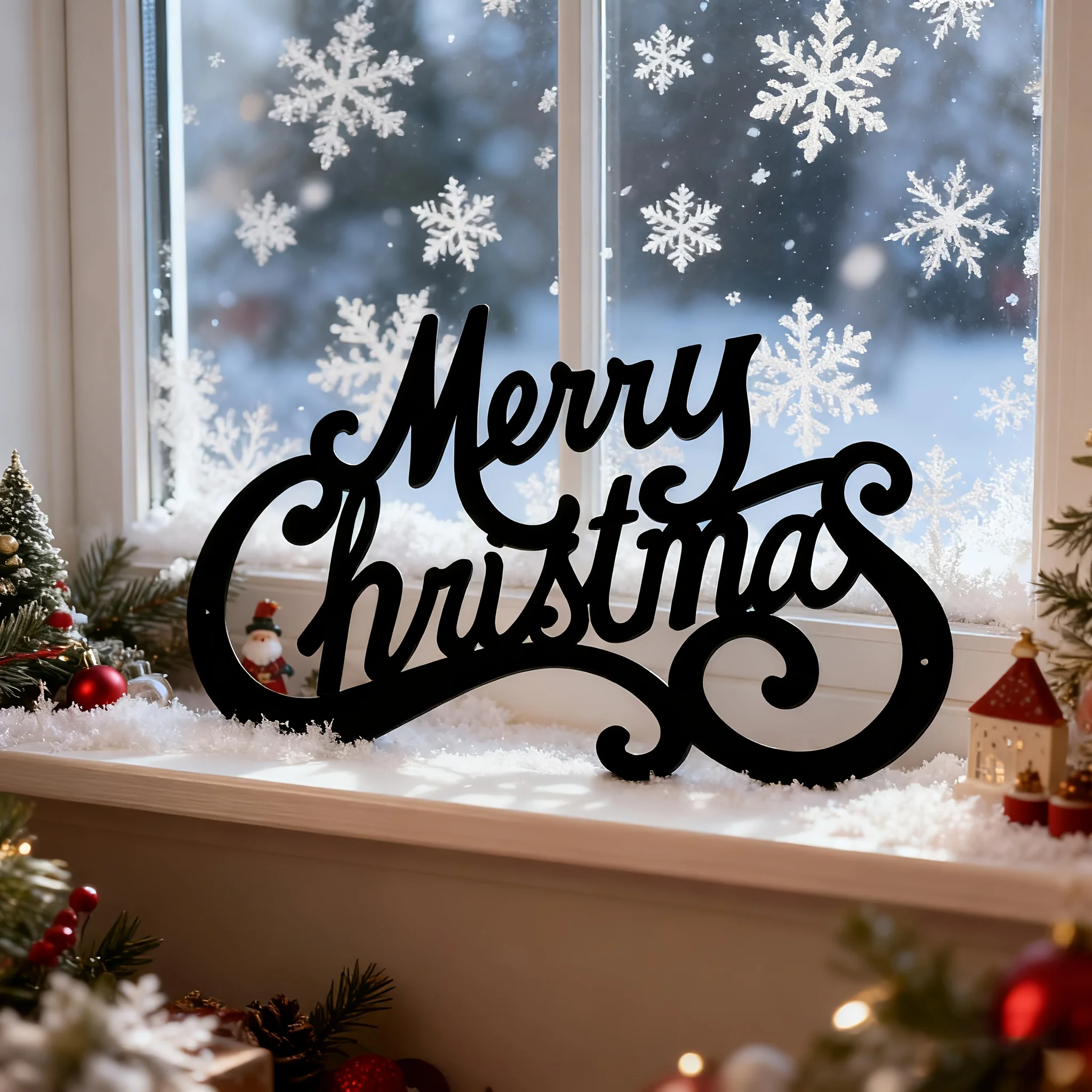 HELLOYOUNG Cursive Merry Christmas Metal Wall Sign, Black Metal Script Text Wall Hanging, Farmhouse Christmas Home Decor