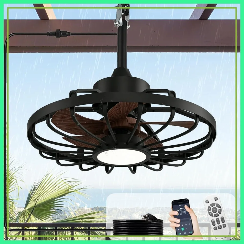 

20" Outdoor Ceiling Fan with Light, Remote & App Control, Waterproof Plug-in for Patio Gazebo Pergola