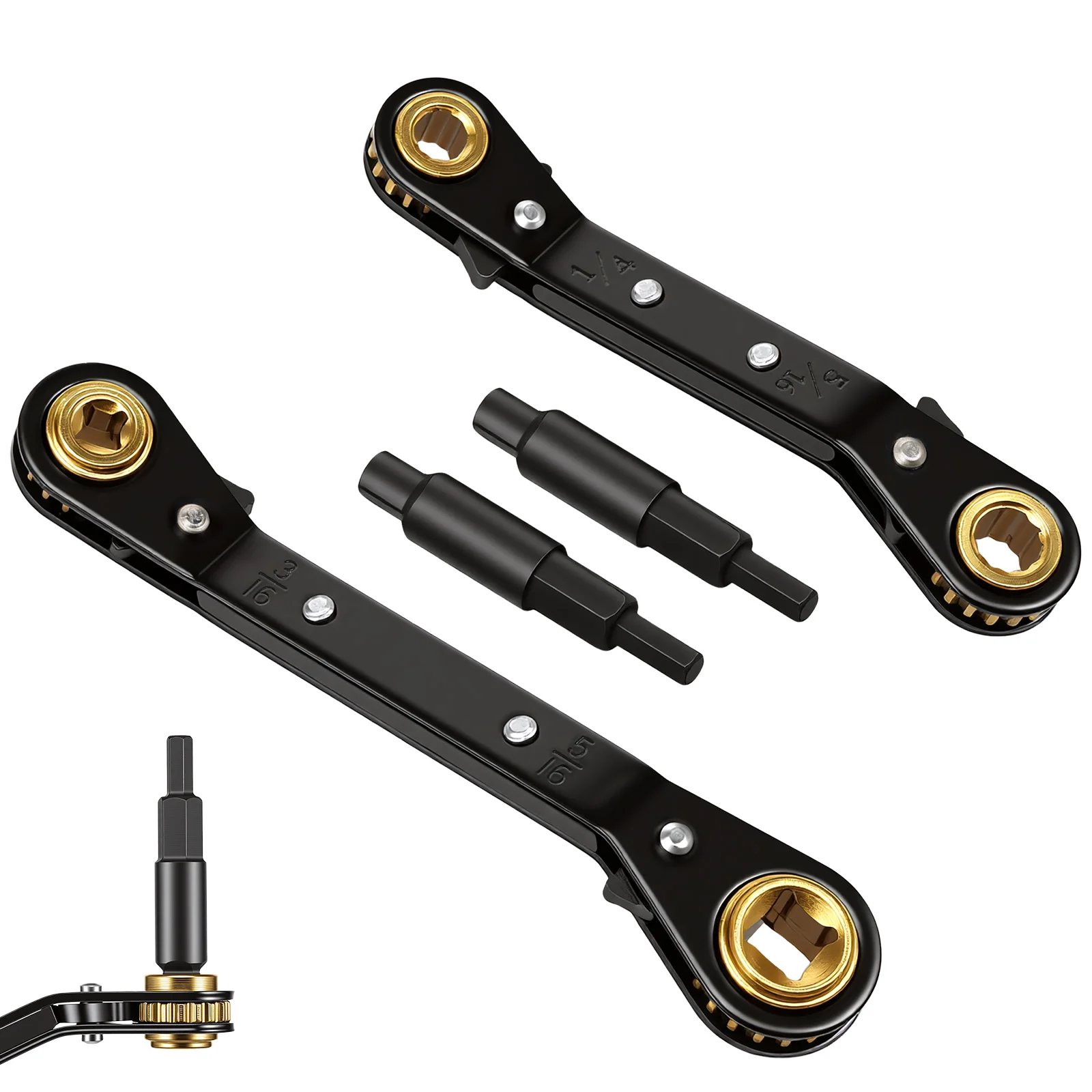 HVAC Service Ratchet Wrench Set High Carbon Steel Hex Key Adapters Rust-proof Curved S Profile Wrench Mini Split Valve Wrench