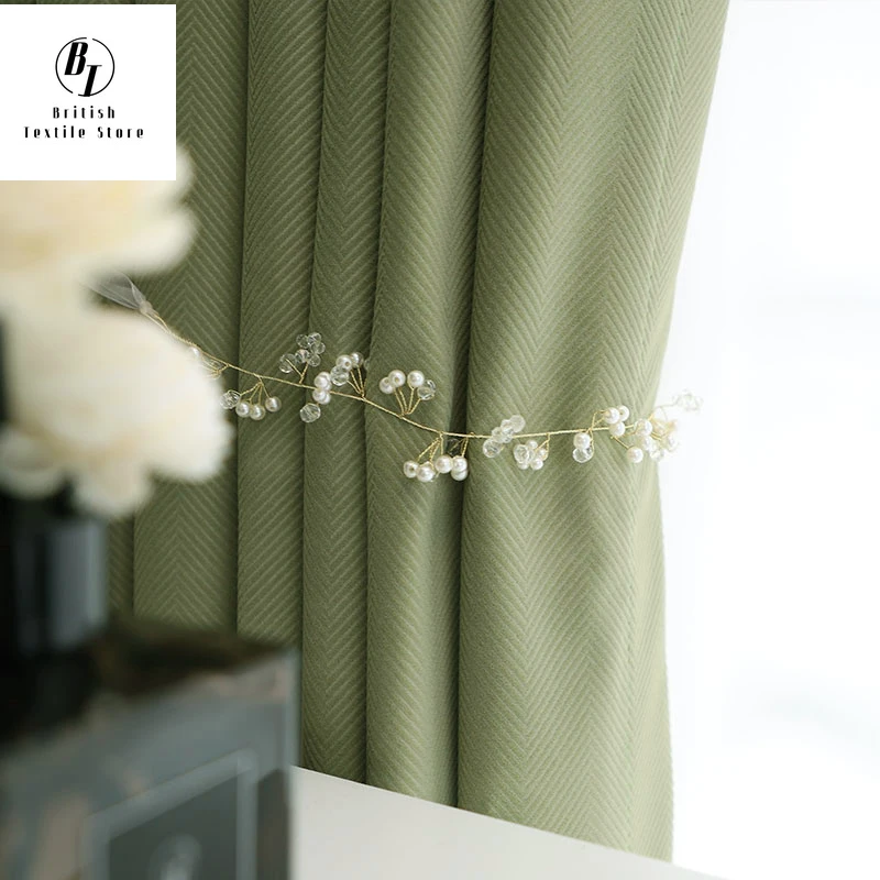 

Modern Customized Matcha Green Cardamom Nordic Simple Custom Shading Japanese Velvet Curtains for Living Room Bedroom Dining