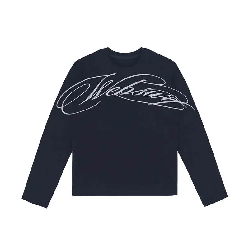

Y2K American Black Letter Pattern Printed Long-Sleeved Casual Men And Women Loose Streetwear Fashion New Trend Hip-Hop Tops
